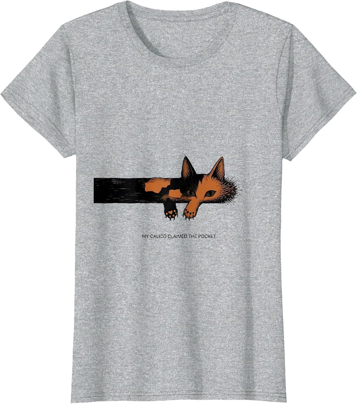 Women's My Calico Claimed The Pocket Cute Cat Lover Gift T-Shirt - Heather Grey
