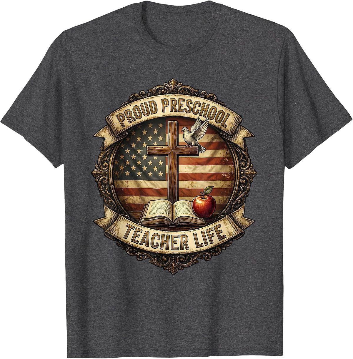 Men's Proud Preschool Teacher Life Educator Design T-Shirt - Dark Heather Grey