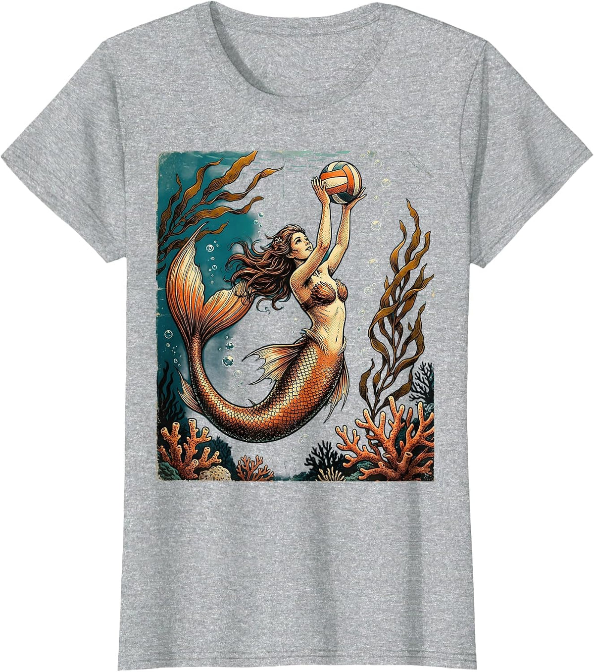 Mermaid Volleyball Player Underwater Art T-Shirt - Heather Grey