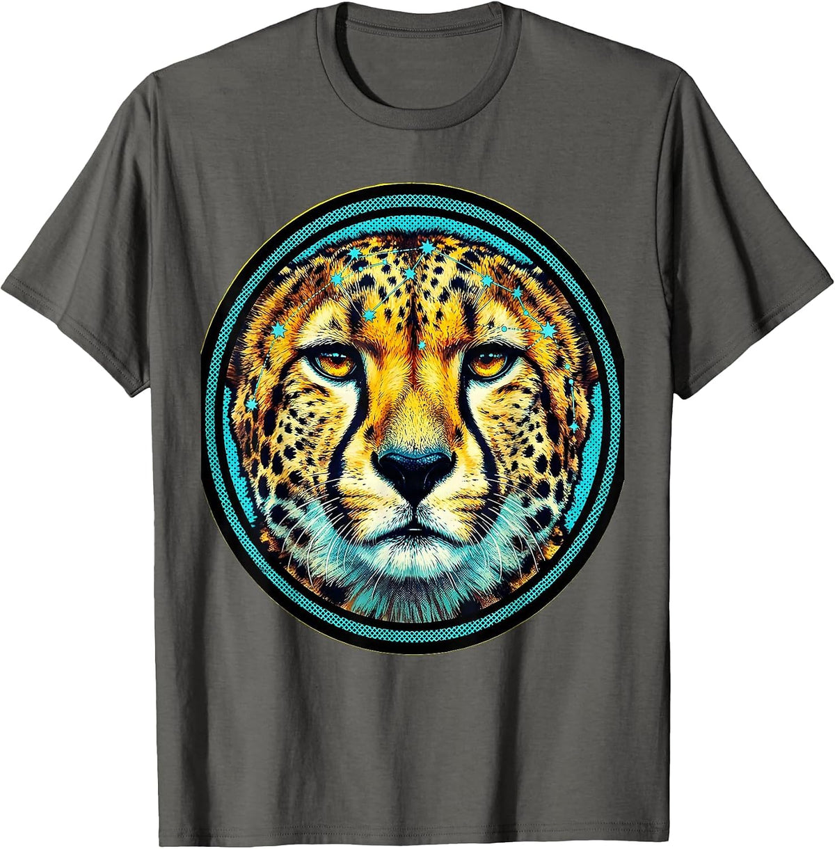 Cheetah Constellation Spots Star Map Design T-Shirt - Asphalt Grey