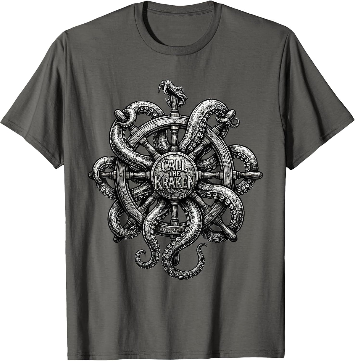 Call The Kraken Line Art Octopus Kraken Marine Animal Lover T-Shirt - Asphalt Grey