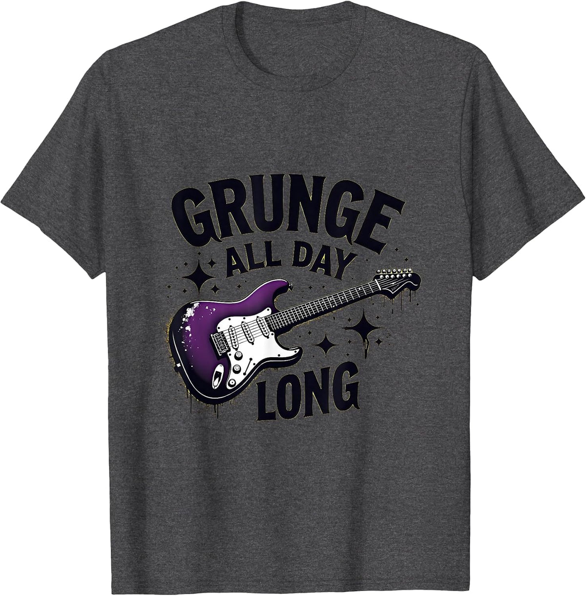 Grunge All Day Long Vintage Music Design T-Shirt - Dark Heather Grey