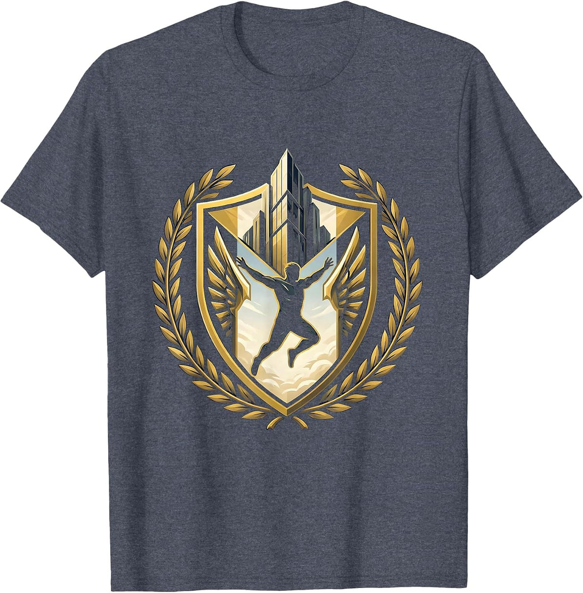 Base Jump Freedom Skyscraper Ledge Graphic T-Shirt - Heather Blue