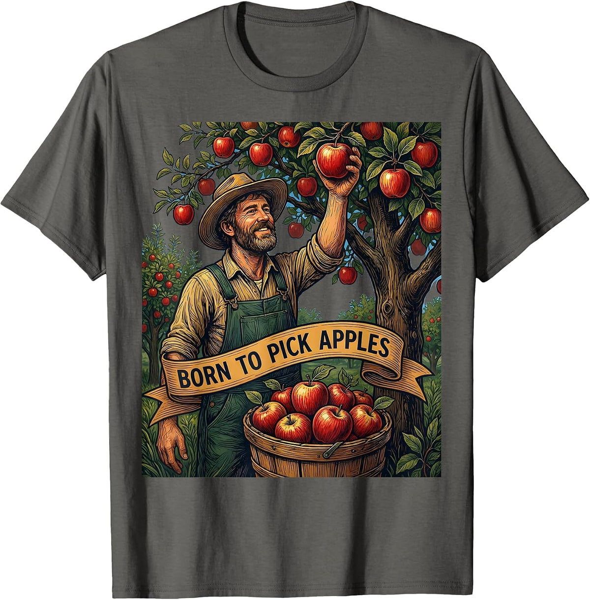 Men's Born to Pick Apples Apple Picking Design T-Shirt - Asphalt Grey