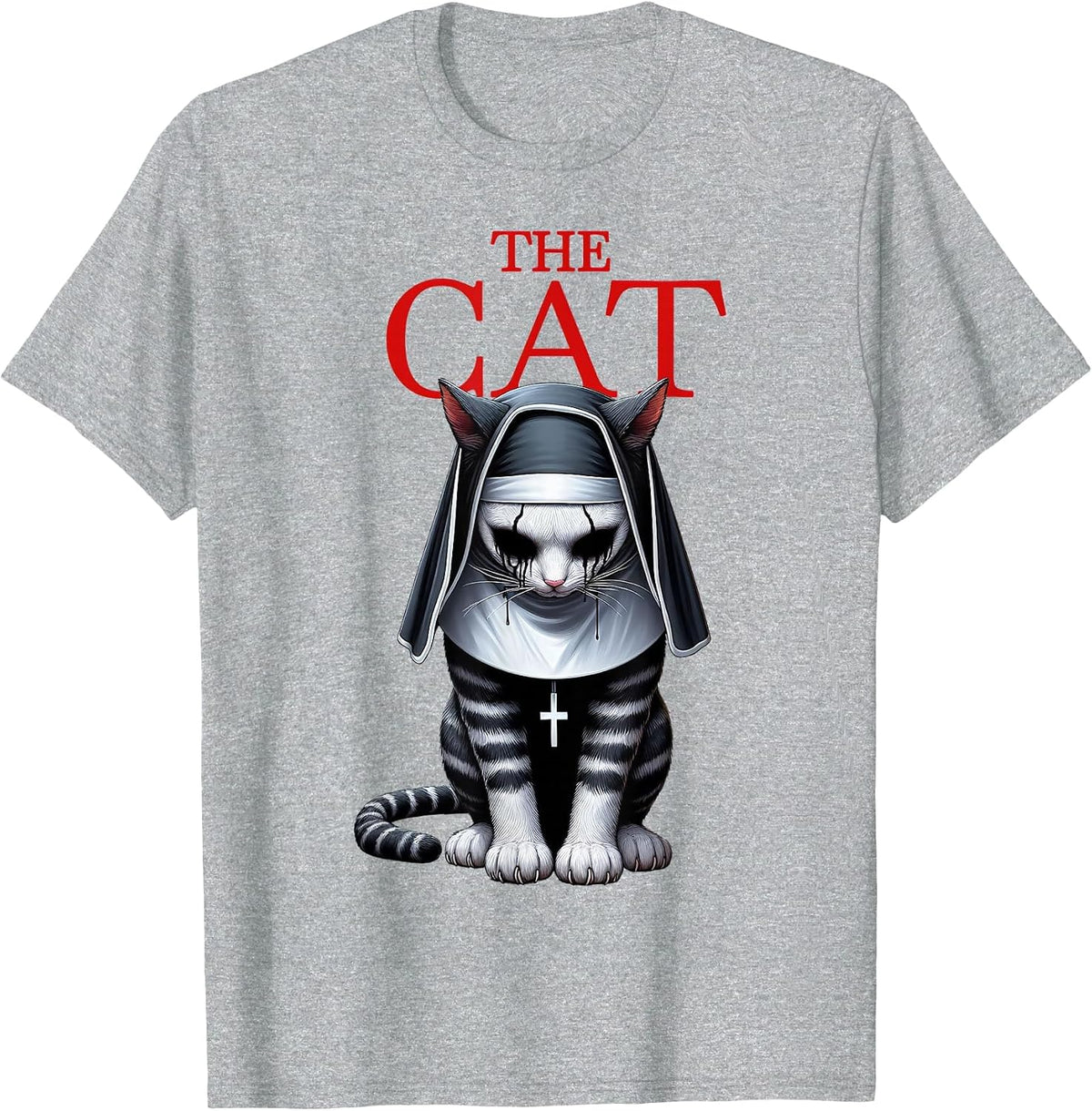 The Cat Horror Cat Halloween Scary Funny T-Shirt - Heather Grey