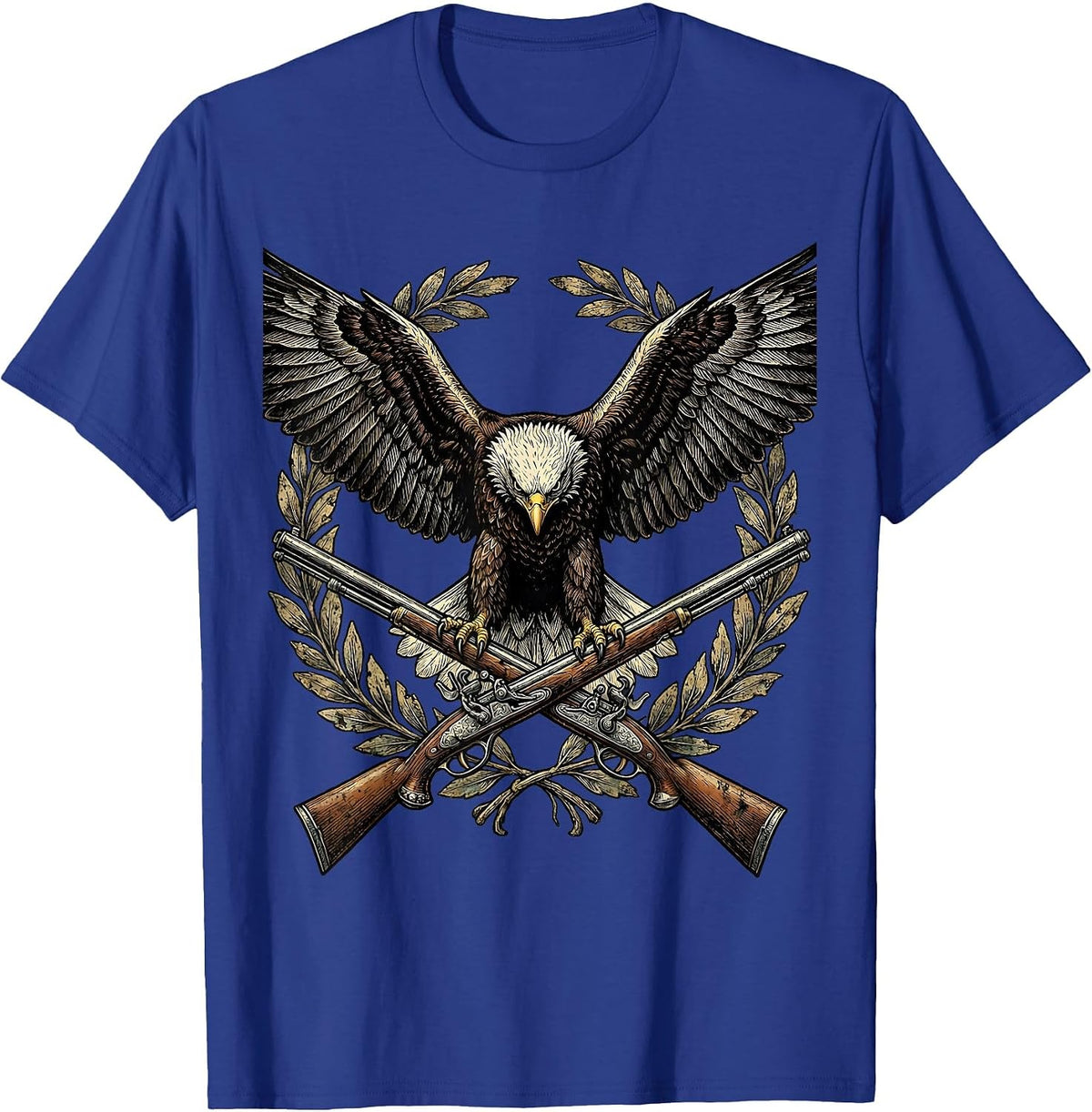 Men's Crossed Rifles Eagle Patriotic Military Design T-Shirt - Royal Blue