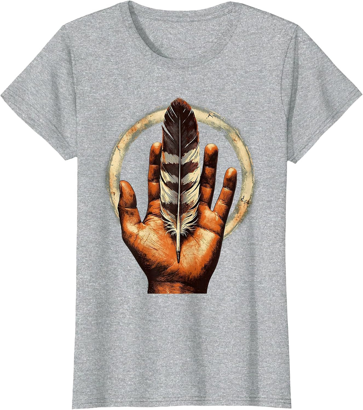 Orange Shirt Day Eagle Feather Open Palm Illustration T-Shirt - Heather Grey