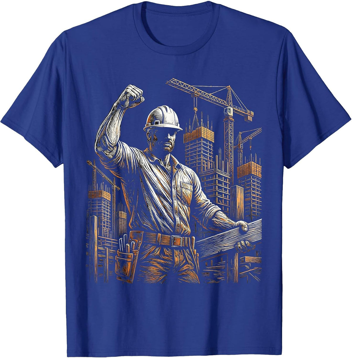Labor Day Construction Worker City Skyline T-Shirt - Royal Blue