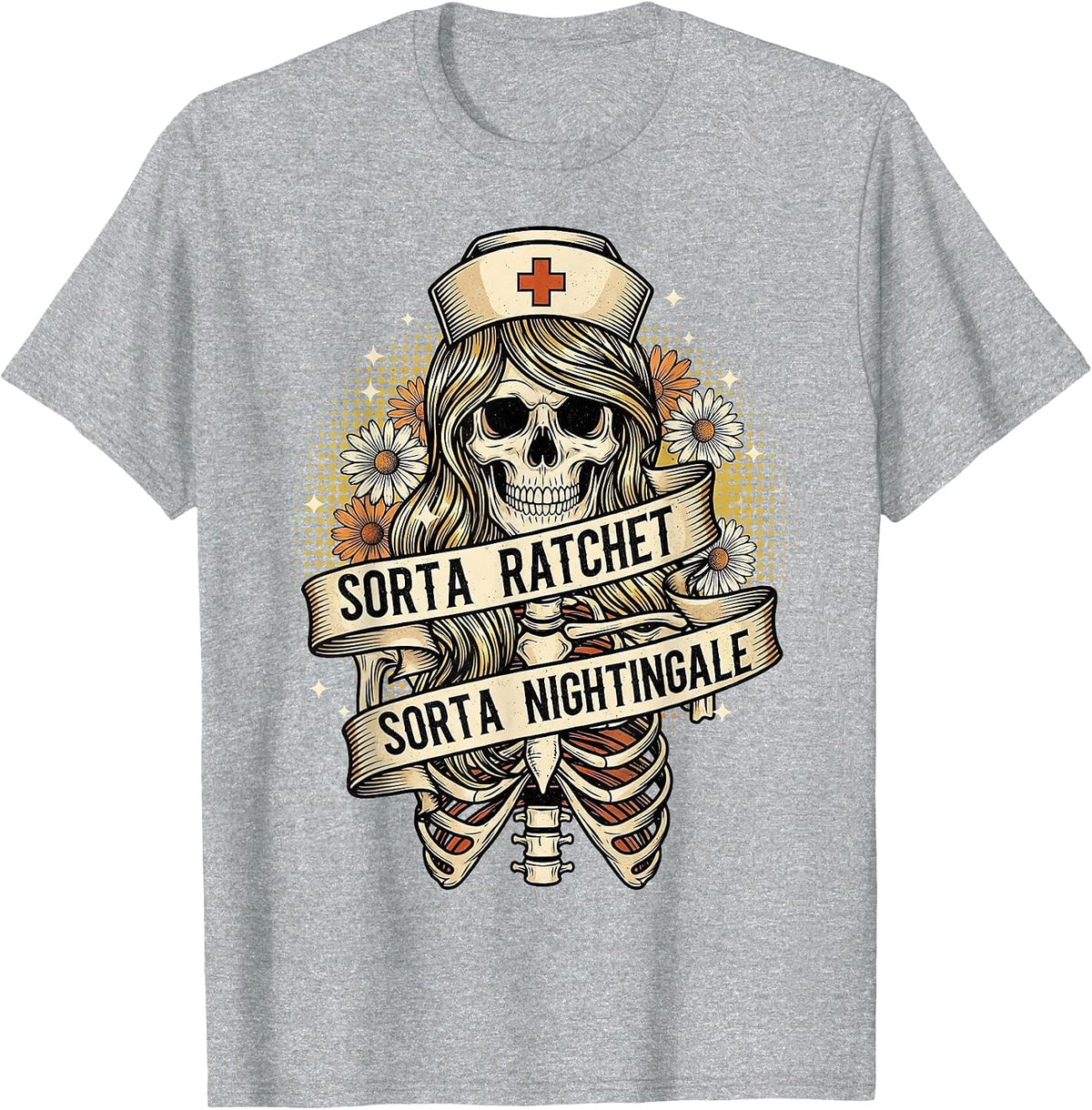 Sorta Ratchet Sorta Nightingale Nurse Funny Halloween Retro T-Shirt - Heather Grey