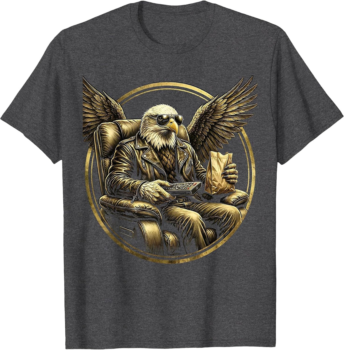 Men's Bald Eagle Arrow and Olive Branch Patriotic Design T-Shirt - Dark Heather Grey