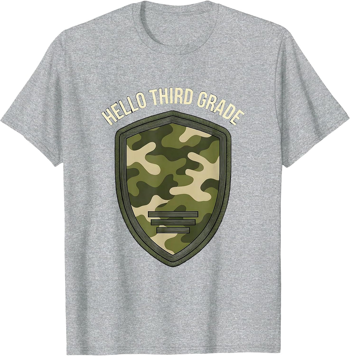 Men's Hello Third Grade Distressed Camo Back To School Boy Teacher T-Shirt - Heather Grey