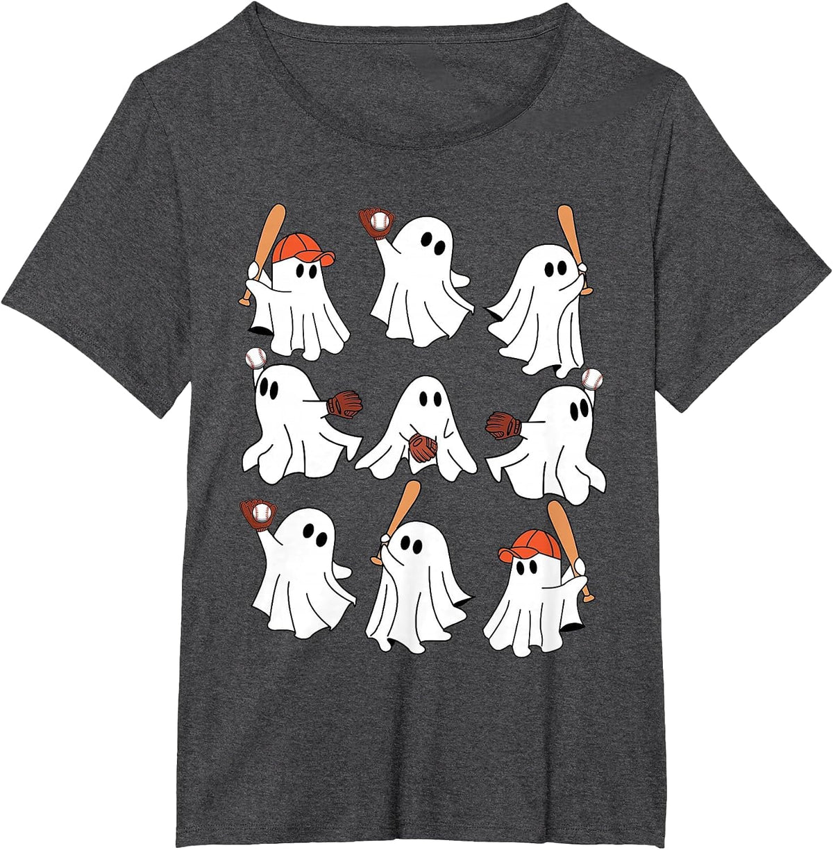 Boo Ghost Halloween Baseball Happy Halloween Baseball Lover T-Shirt - Dark Heather Grey