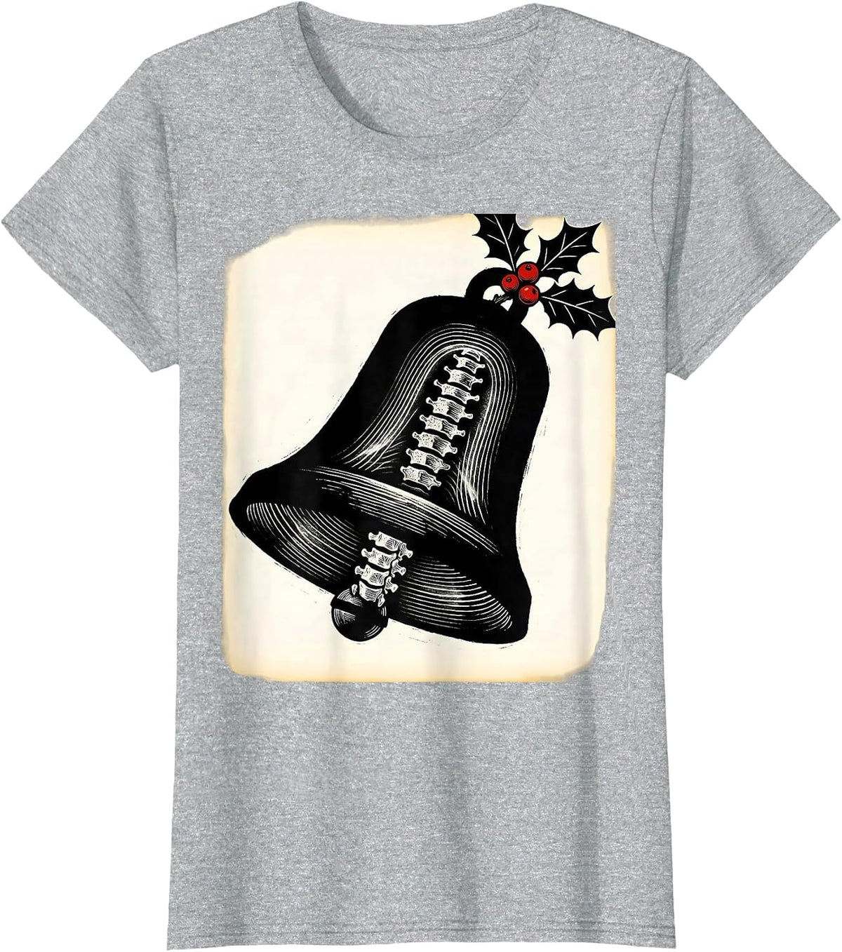 Women's Diagonal Radiographic Christmas Bell Radiology Tech Humor T-Shirt - Heather Grey