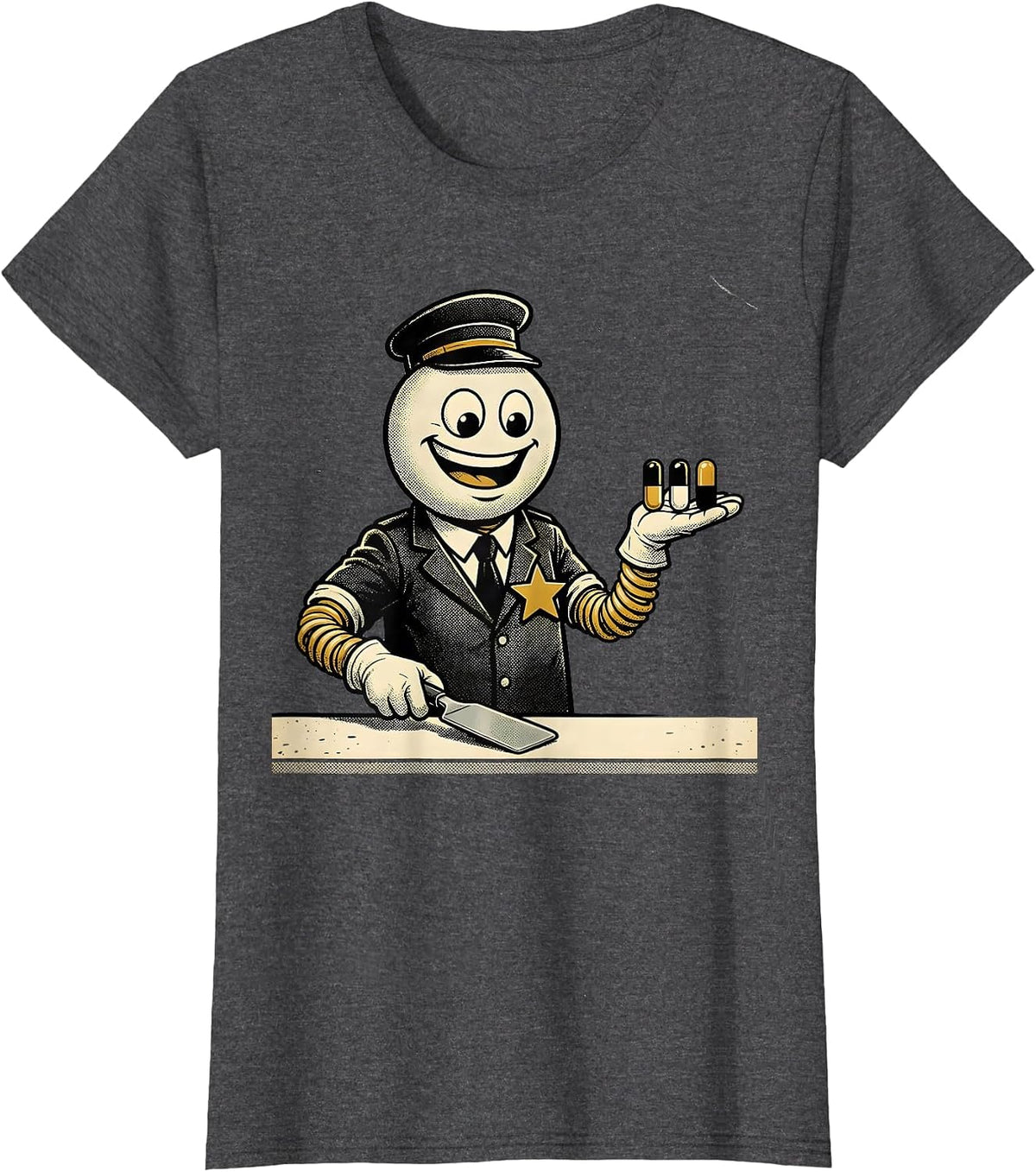 Women's Retro Cartoon Pharmacy Clerk Cute Pharmacy Tech Humor T-Shirt - Dark Heather Grey