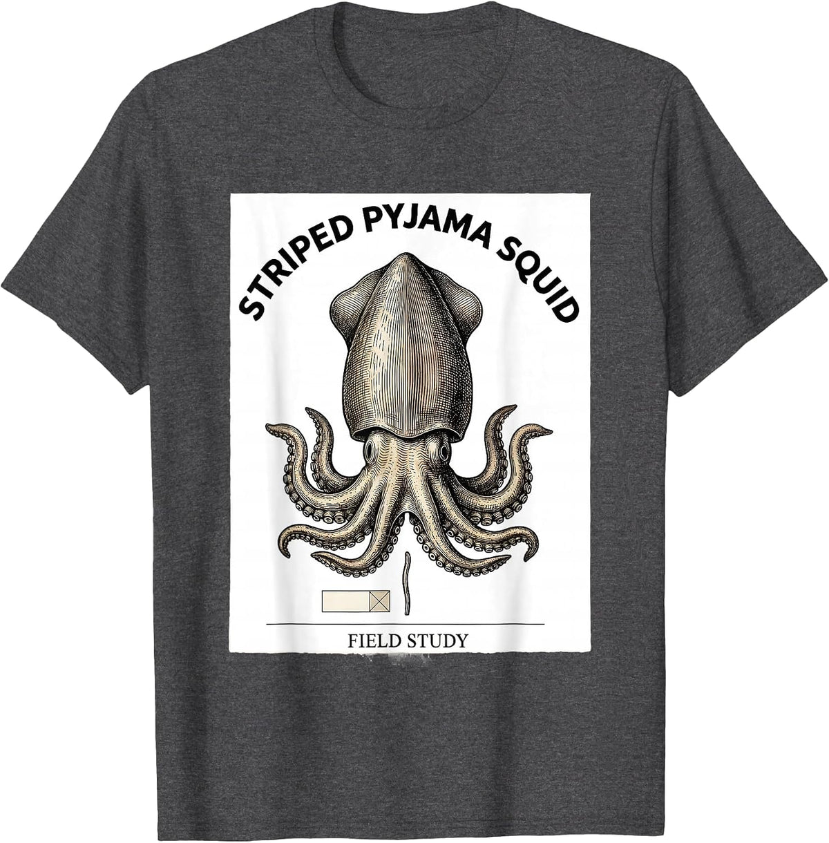 Men's Striped Pyjama Squid Field Study Vintage Octopus T-Shirt - Dark Heather Grey