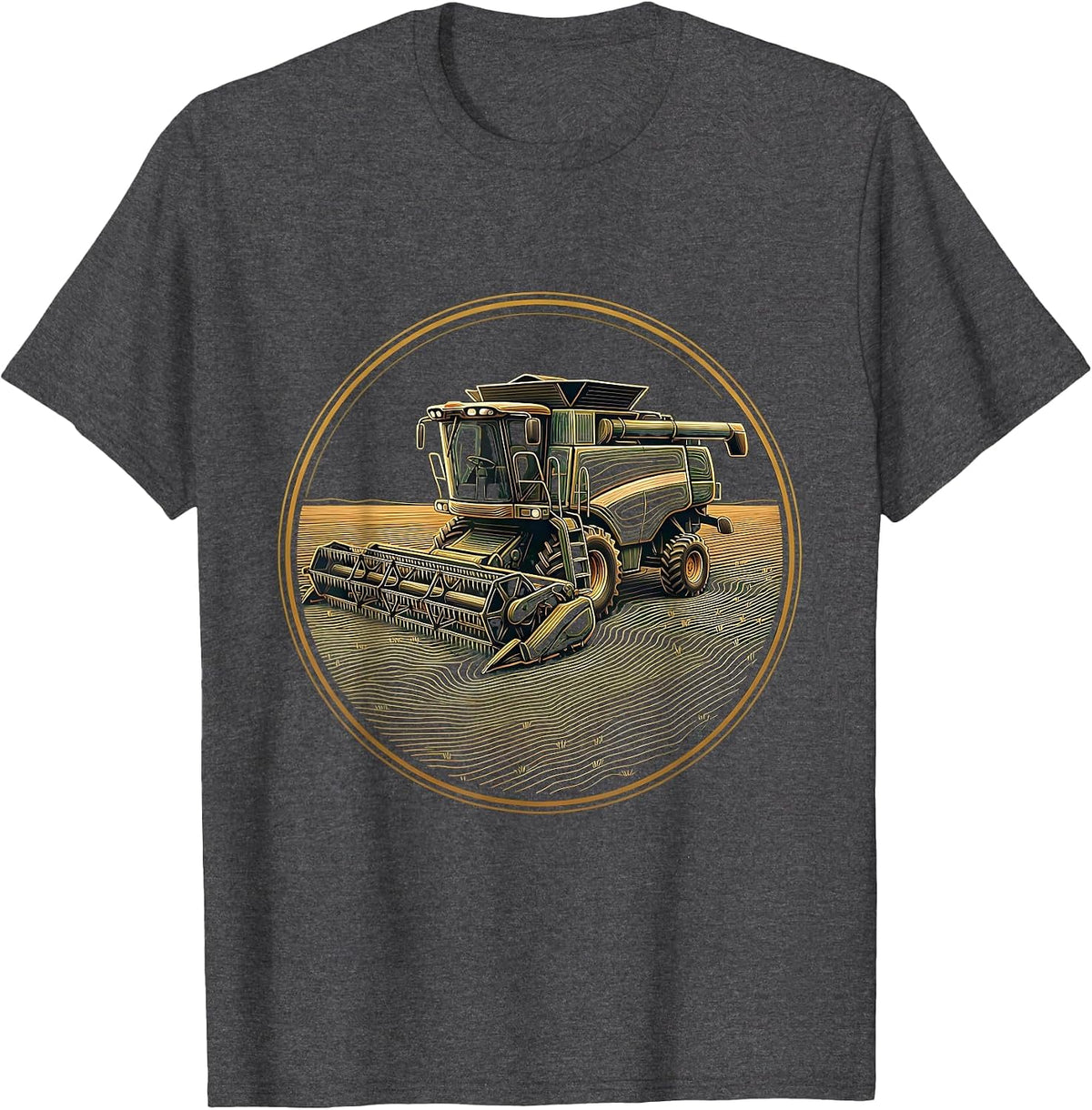 Men's Nebraska Vintage Combine Harvester Wheat Field T-Shirt - Dark Heather Grey