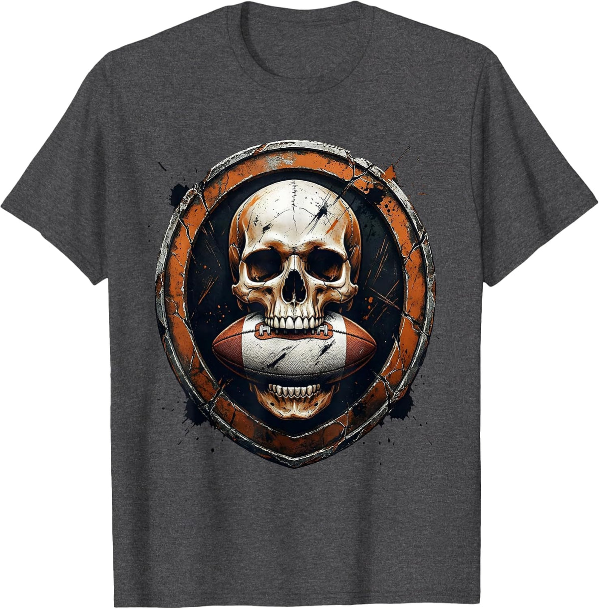 Skull Rugby Ball Mouth Guard Graphic T-Shirt - Dark Heather Grey