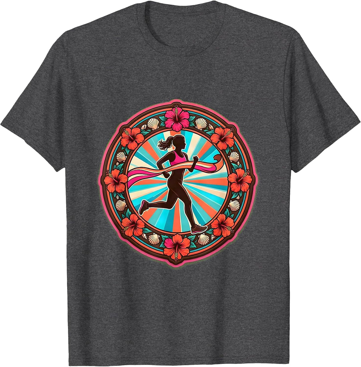 Men's Runner Bursting Through Finish Line Graphic Tee T-Shirt - Dark Heather Grey