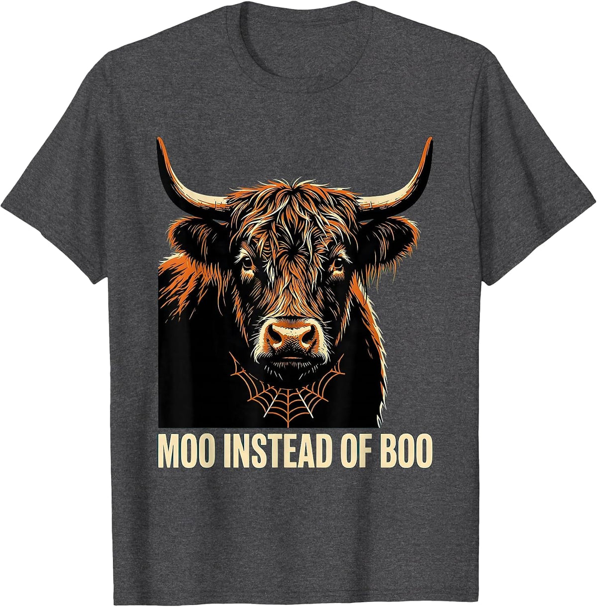 Moo Instead Of Boo Funny Highland Cow Halloween Humor T-Shirt - Dark Heather Grey