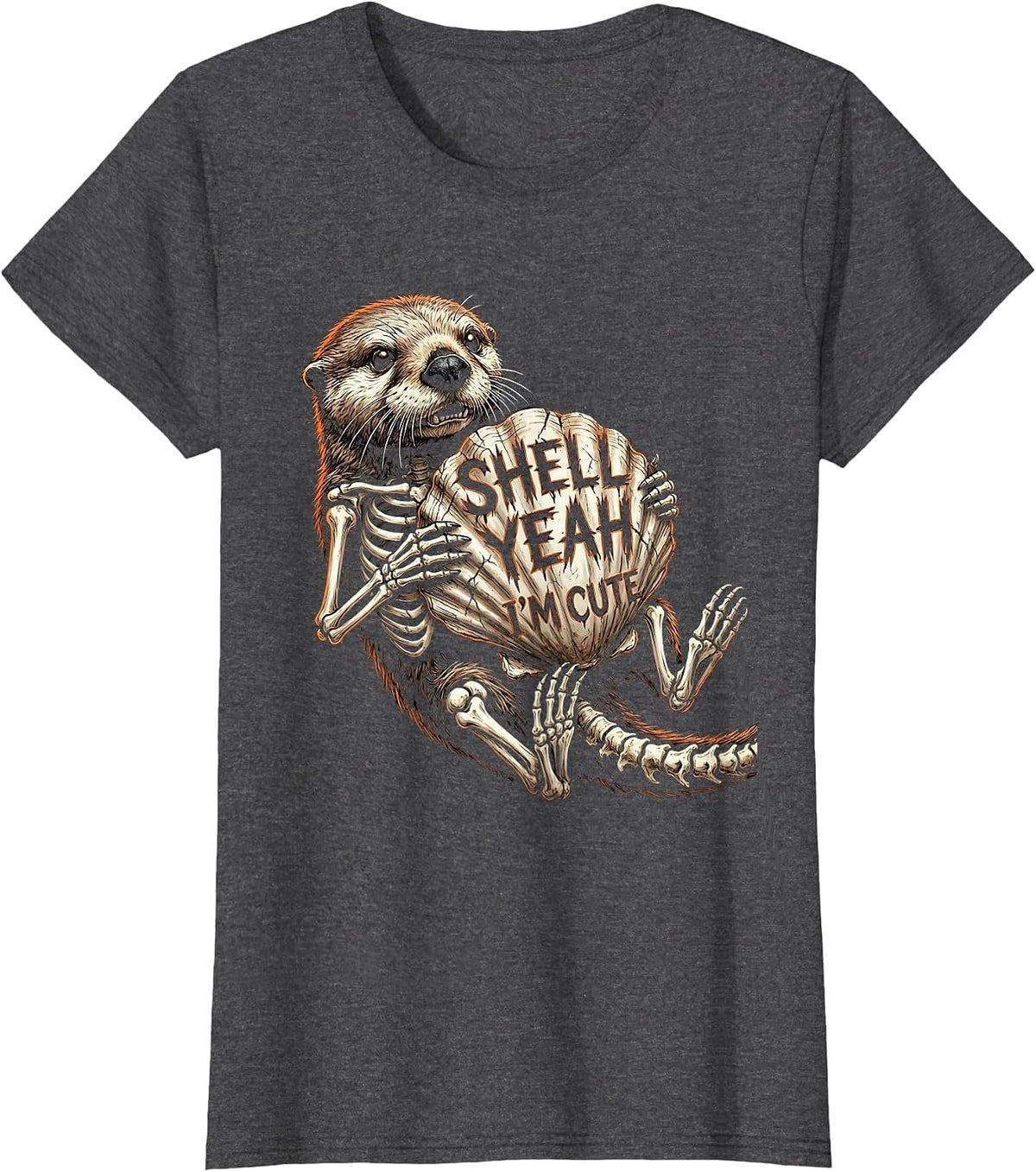 Women's Shell Yeah I'm Cute Sea Otter Design T-Shirt - Dark Heather Grey