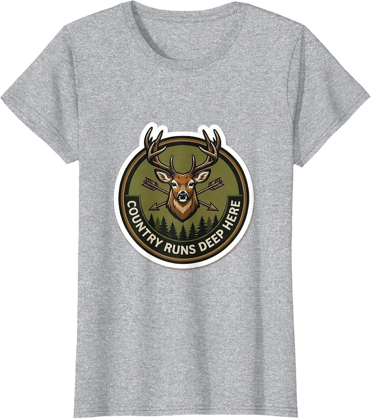 Country Runs Deep Camo Patriotic Design T-Shirt - Heather Grey