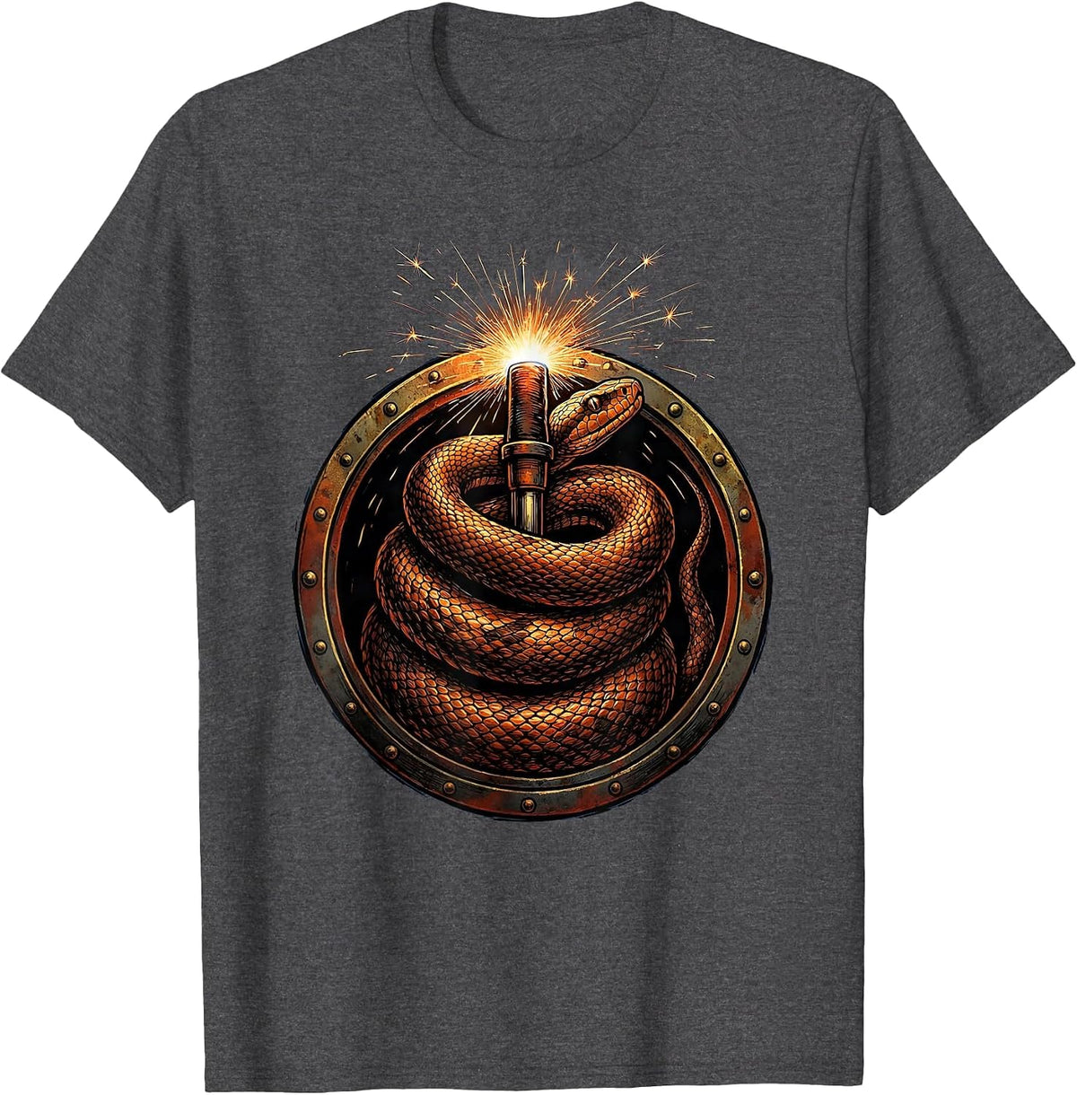 Men's Serpent Torch Welder Graphic Design T-Shirt - Dark Heather Grey