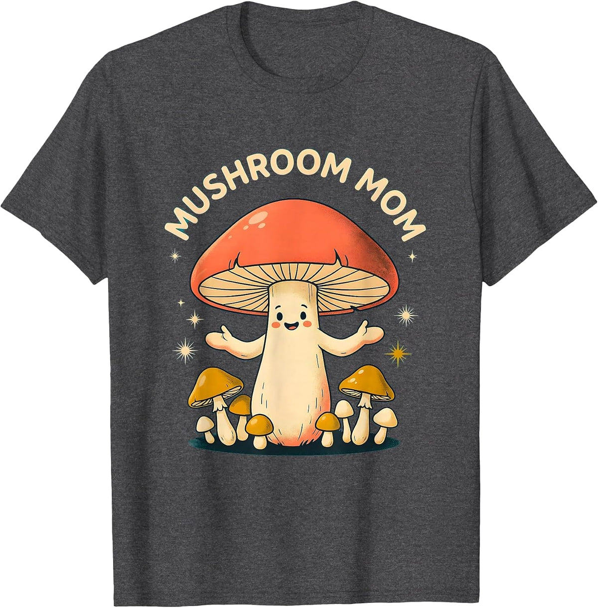 Mushroom Mom Nature Lover Fungi Design T-Shirt - Dark Heather Grey