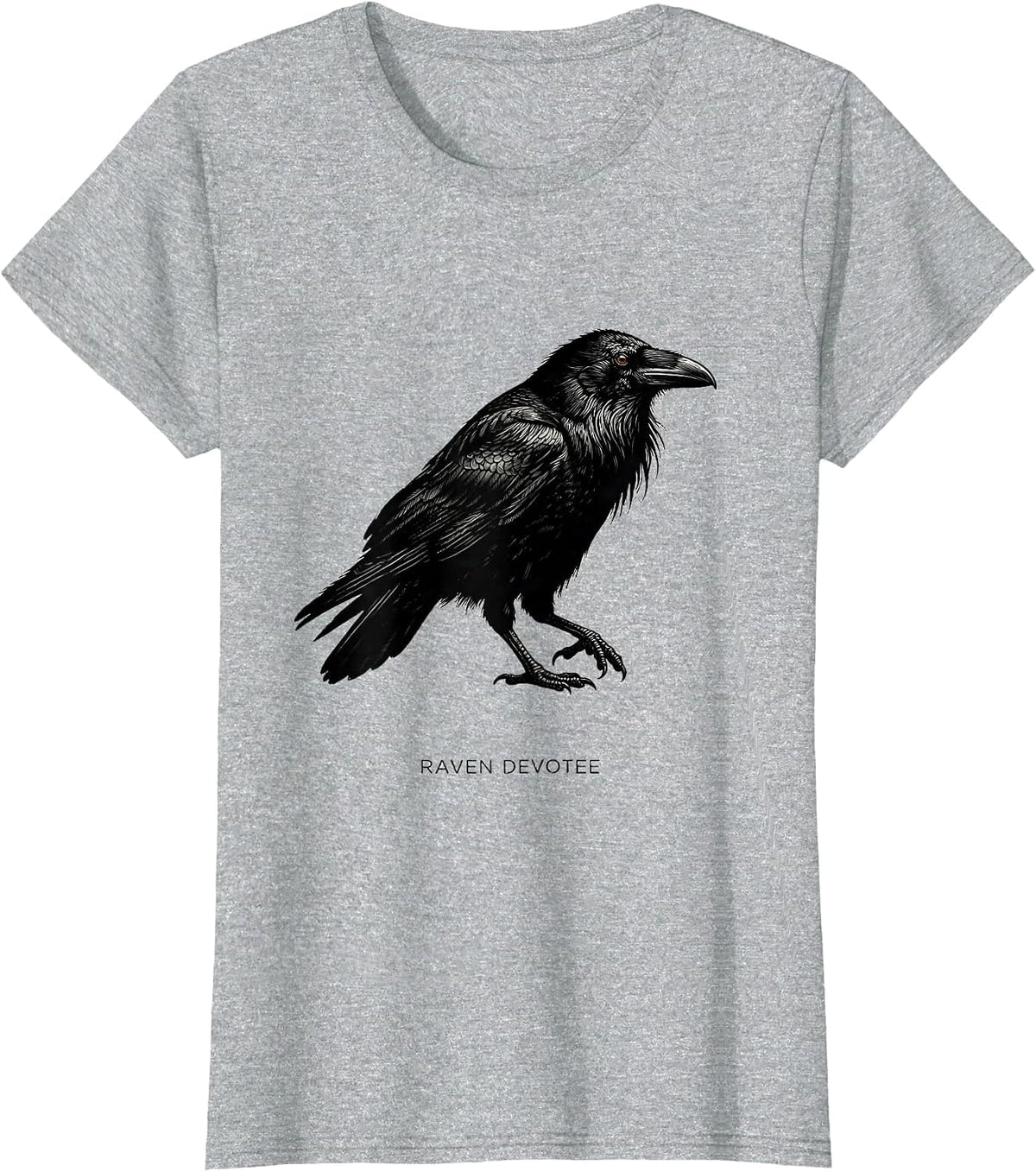 Raven Devotee Gothic Bird Art Crow Silhouette T-Shirt - Heather Grey