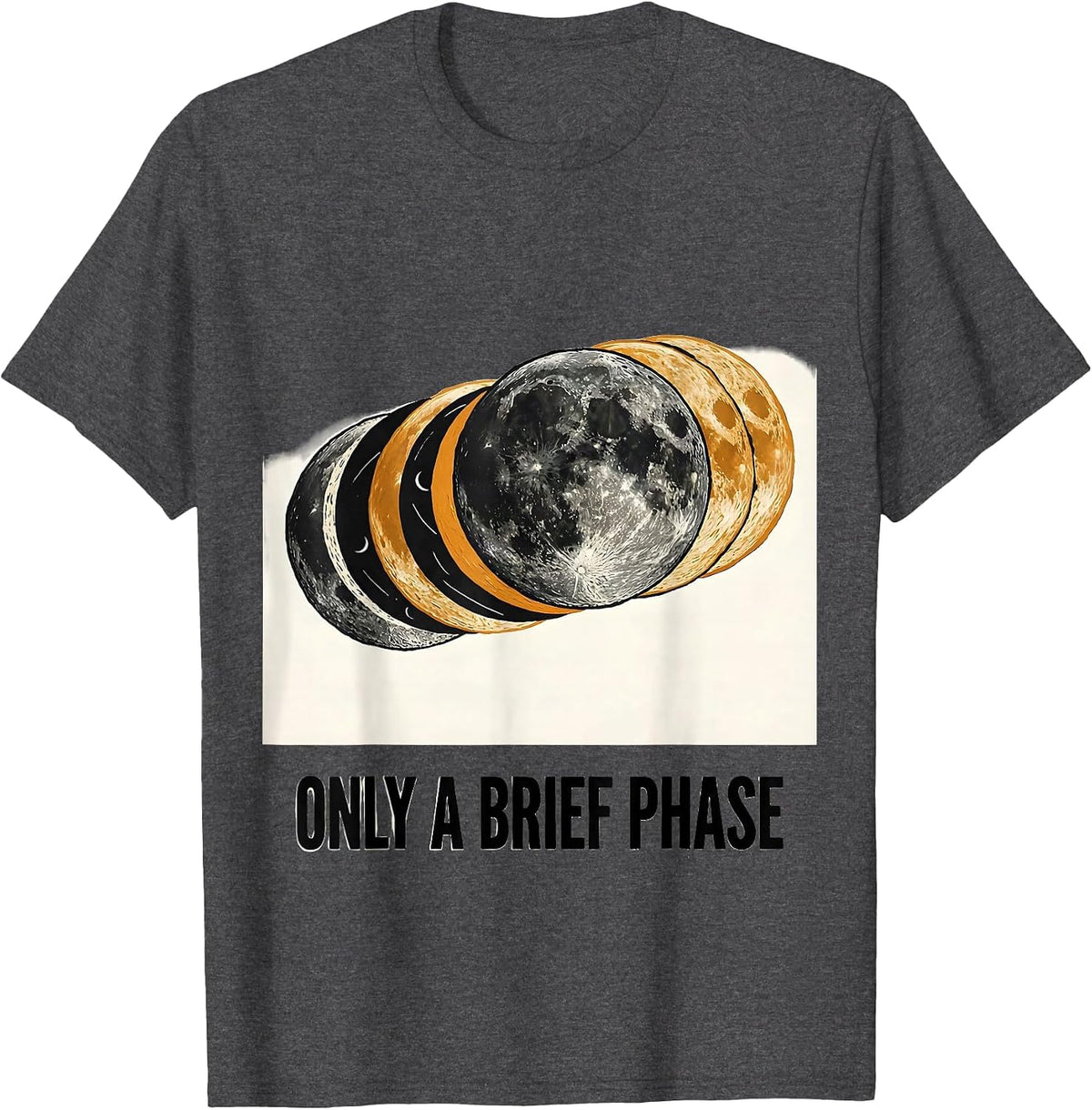 Only A Brief Phase Linocut Moon Phases Astronomy Lunar Cycle T-Shirt - Dark Heather Grey