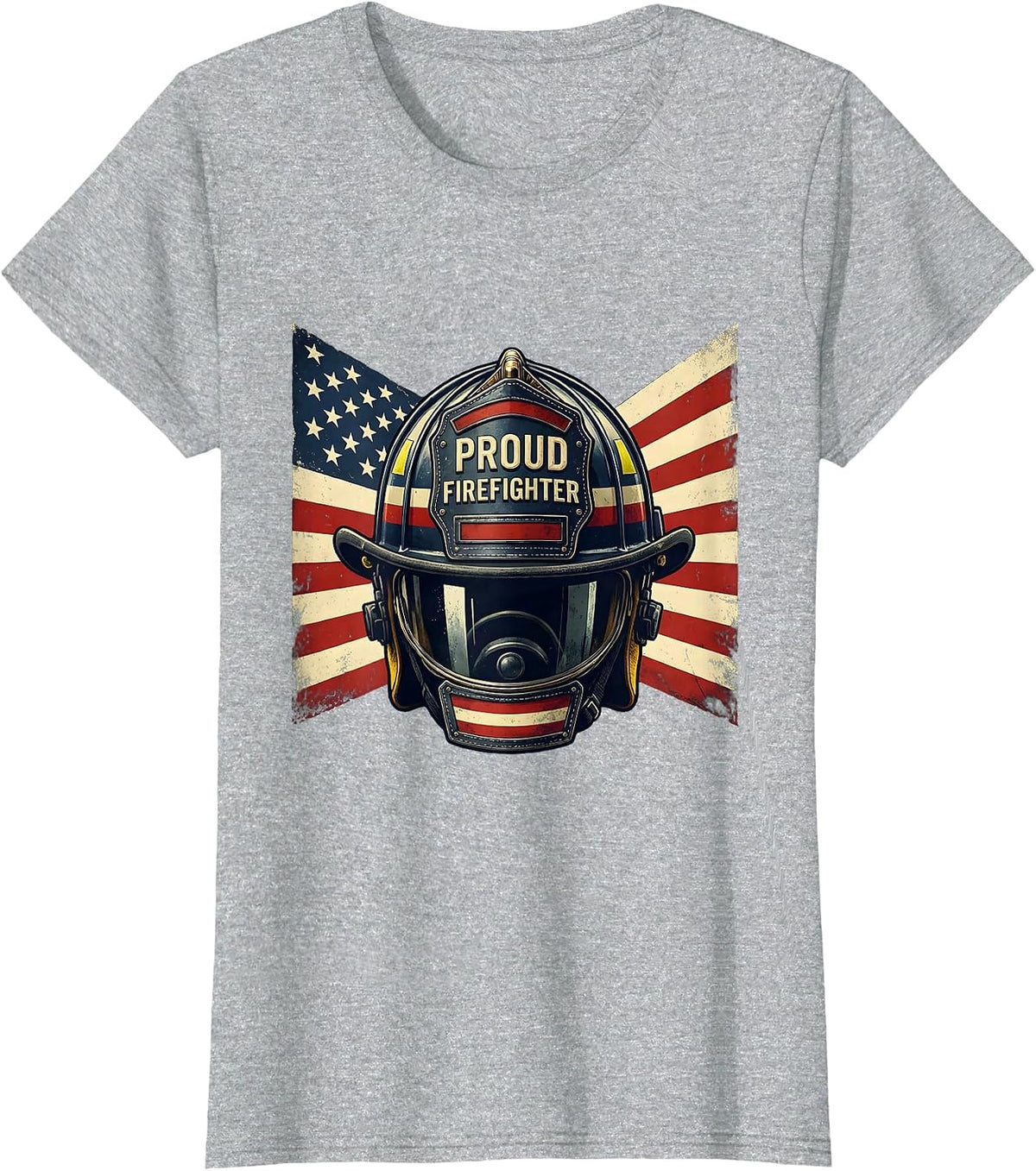 Women's Proud Firefighter Patriotic Fireman American Flag Occupation T-Shirt - Heather Grey