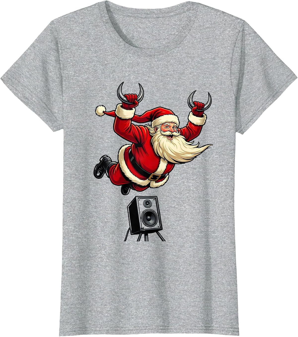 Sleigher Heavy Metal Santa Cartoon Rock Fan T-Shirt - Heather Grey