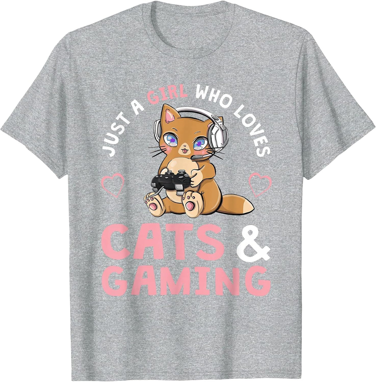 Just A Girl Who Loves Cats and Gaming Cute Gamer Cat T-Shirt - Heather Grey
