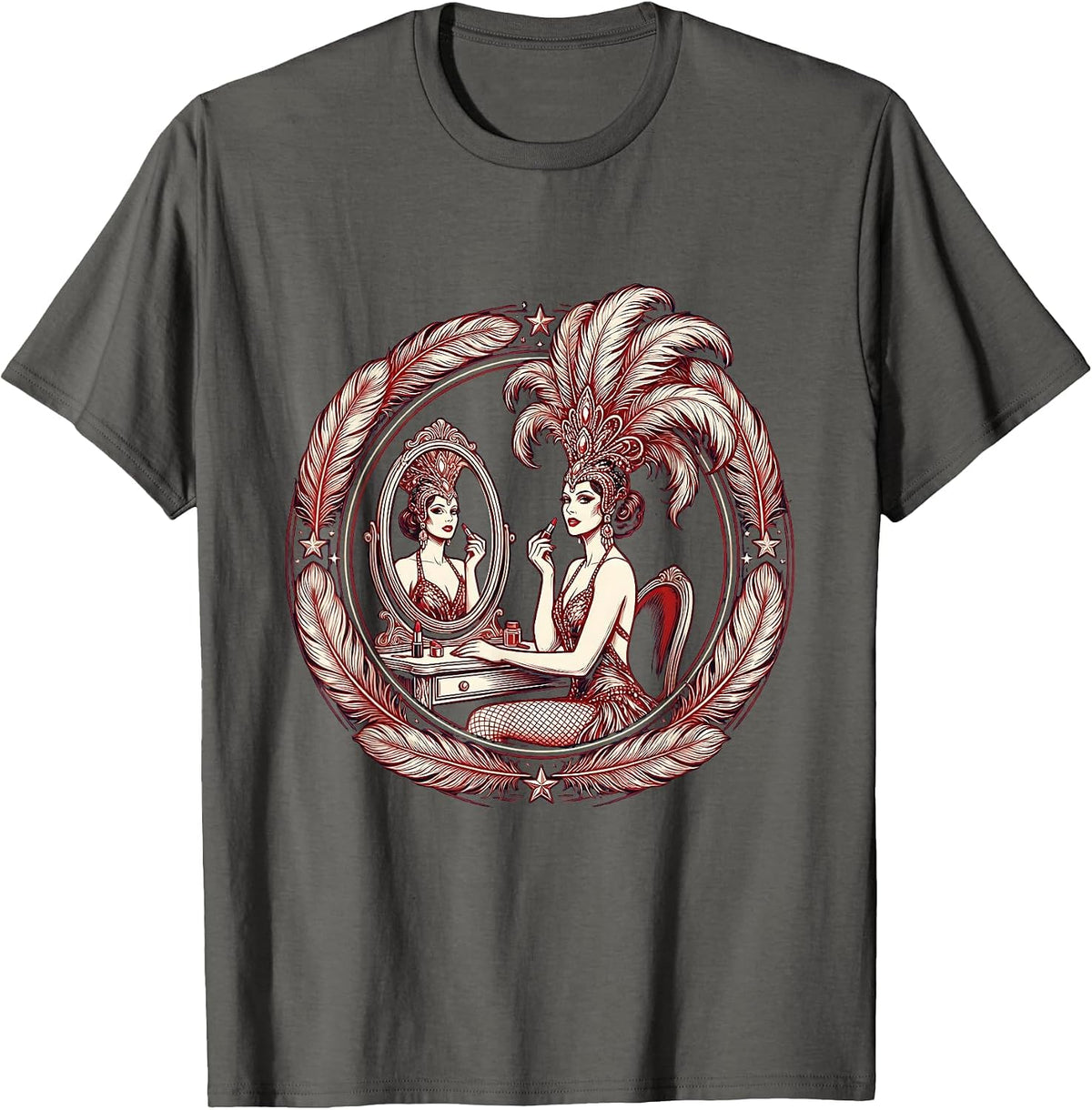 Showgirl Lipstick Vanity Mirror Glam Illustration T-Shirt - Asphalt Grey