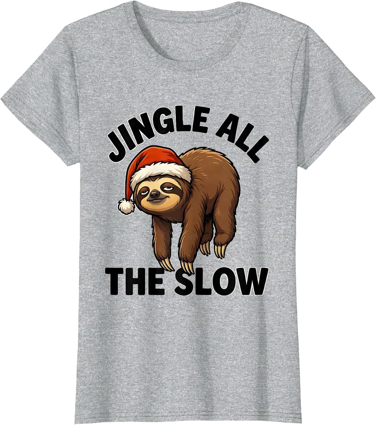 Jingle All The Slow Funny Sloth Lover Christmas Ugly Sweater T-Shirt - Heather Grey