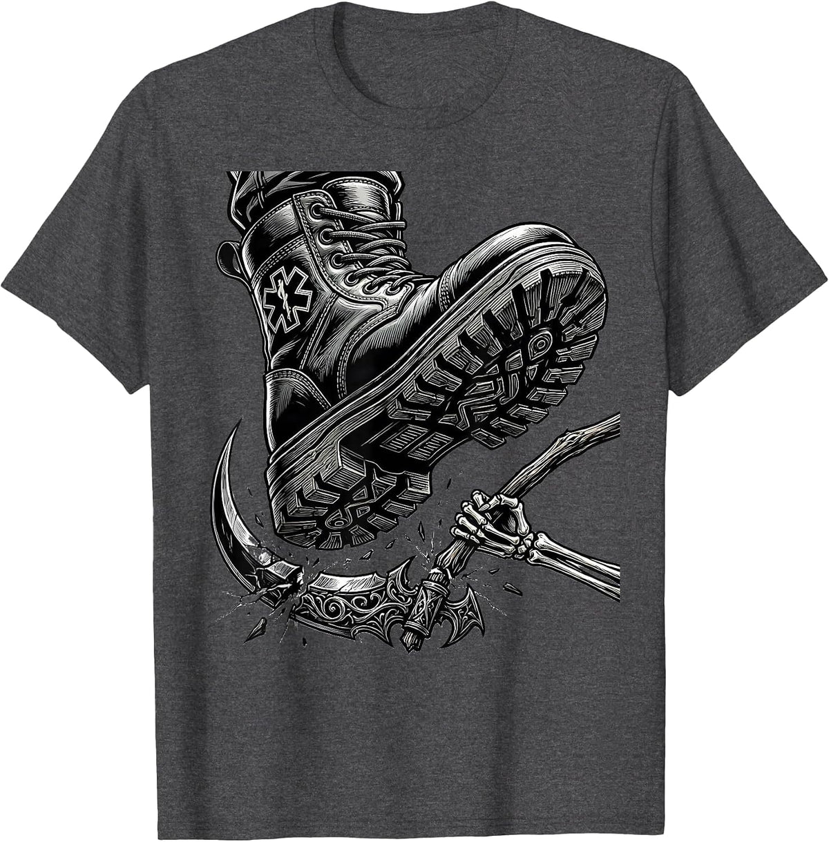 EMT First Responder Crushes Grim Reaper Scythe T-Shirt - Dark Heather Grey