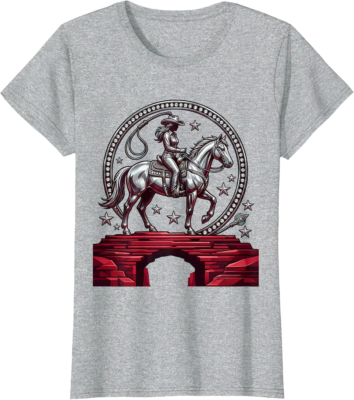 Women's Lone Rider Canyon Cowboy Graphic Tee T-Shirt - Heather Grey