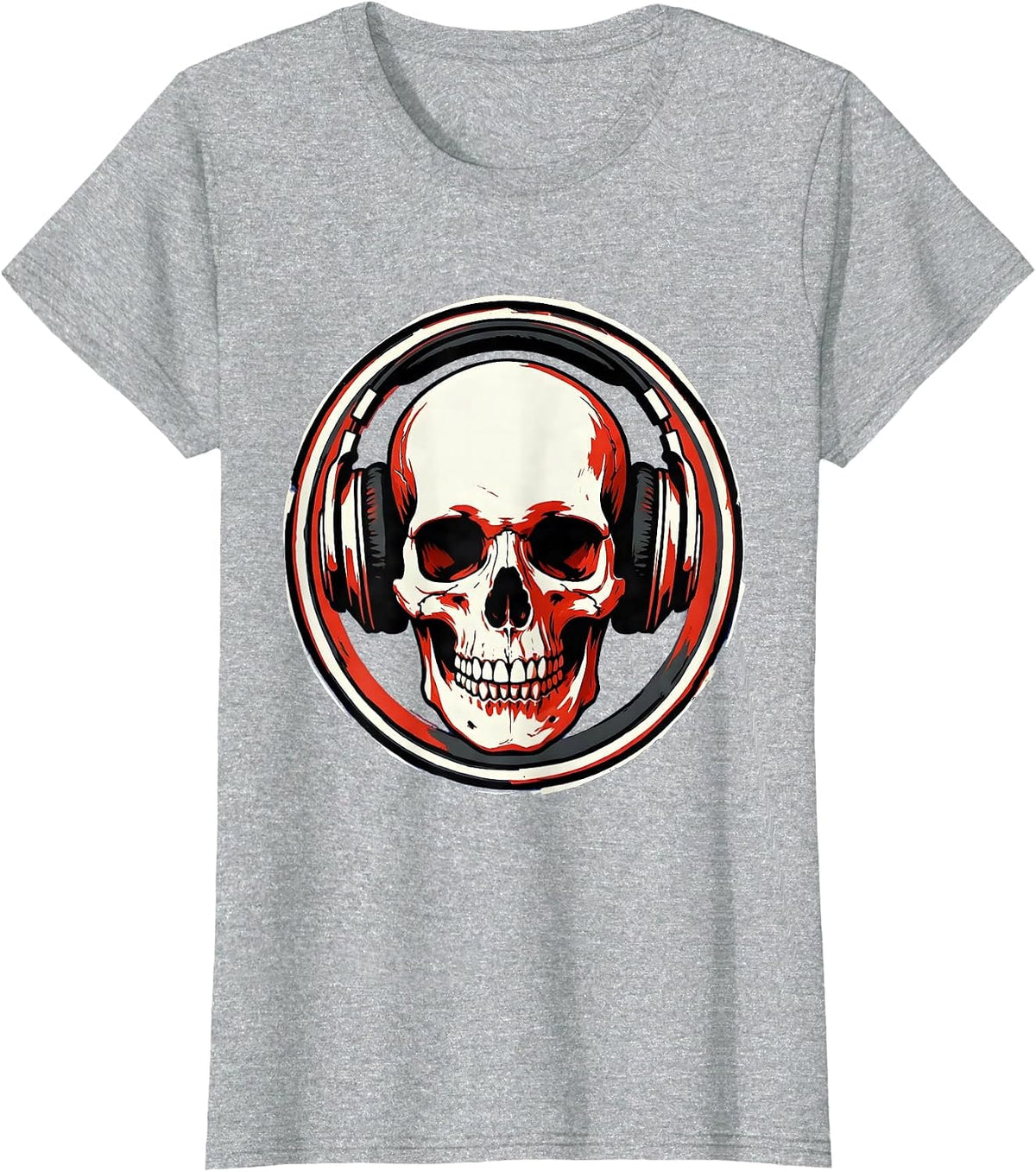 Women's Skull With Headphones Rock Music Graphic T-Shirt - Heather Grey