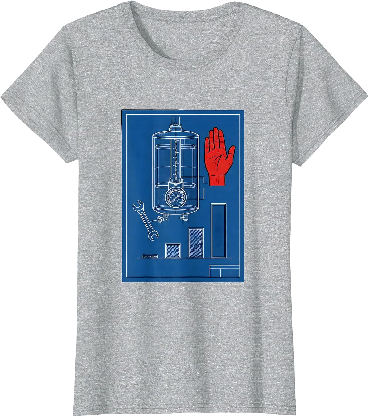 Blueprint Water Heater Plumbing Trade Humor T-Shirt - Heather Grey