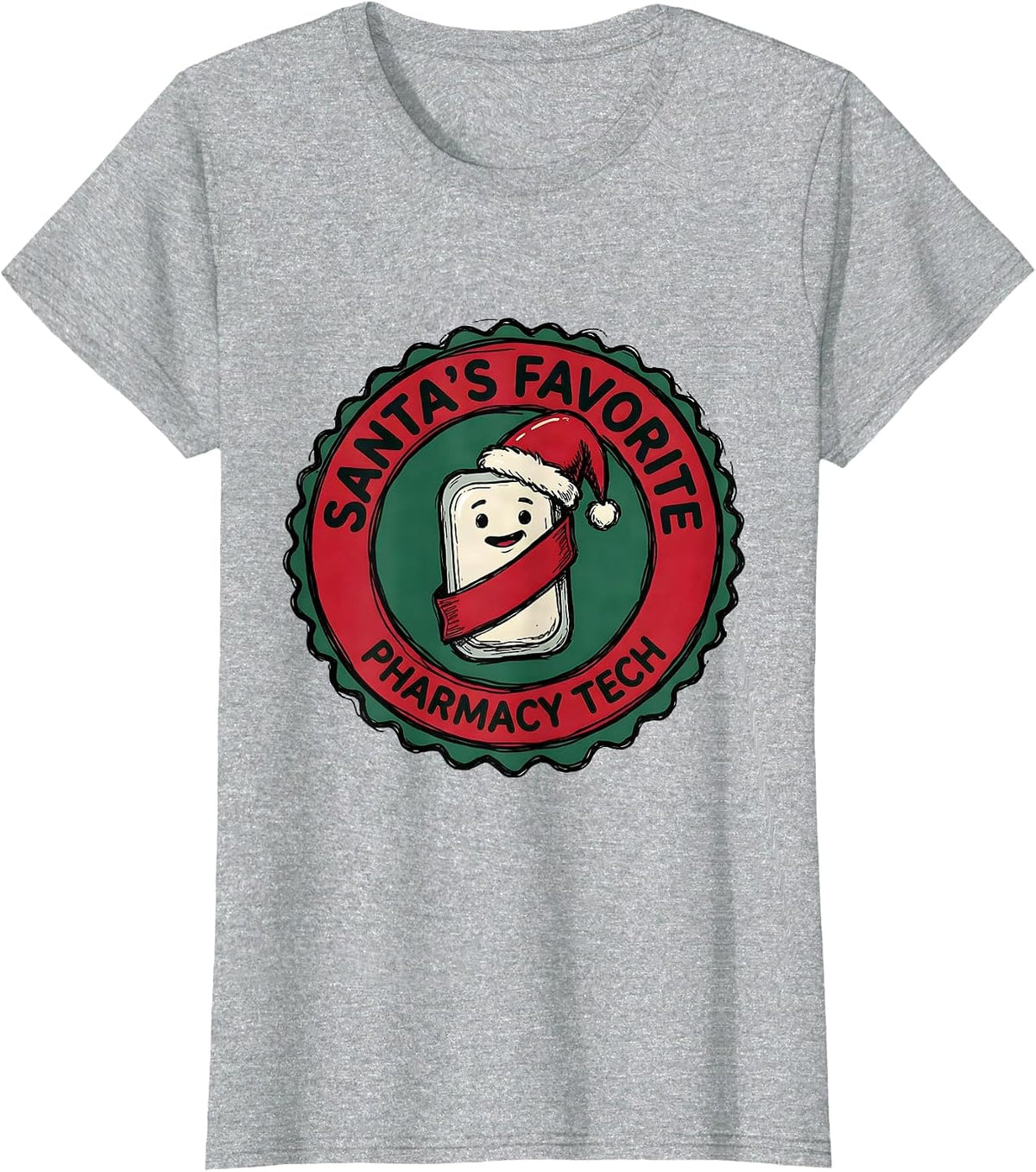 Women's Santa's Favorite Pharmacy Tech Funny Pharmacist Tech T-Shirt - Heather Grey