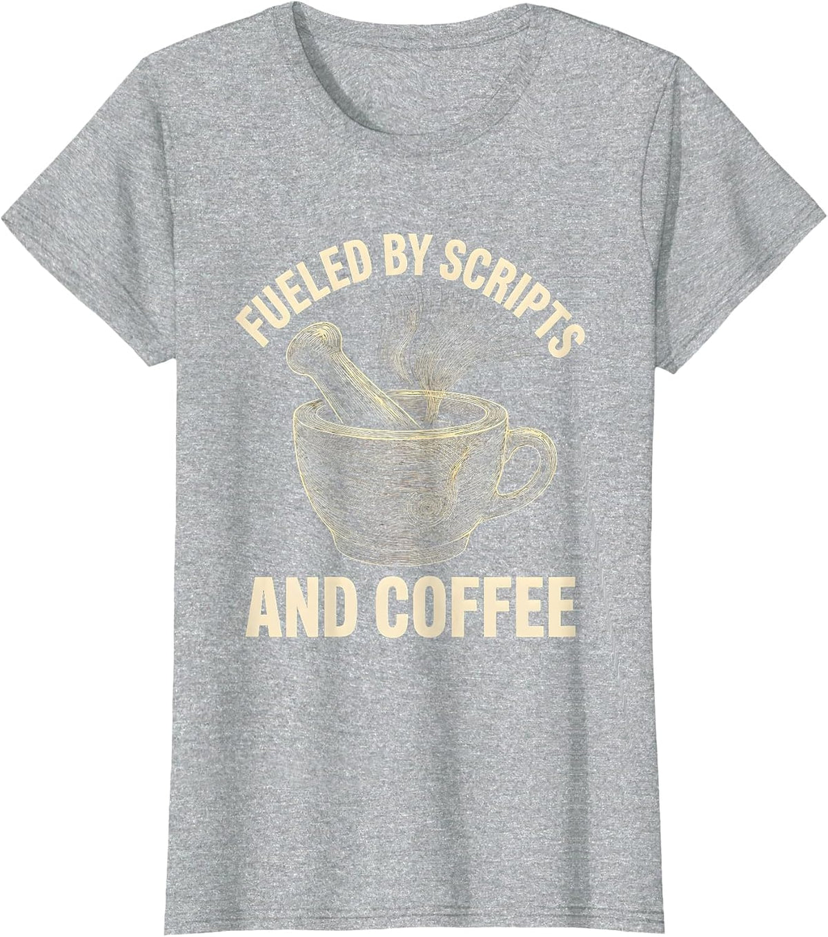 Women's Fueled by Scripts and Coffee Pharmacy Tech Design T-Shirt - Heather Grey