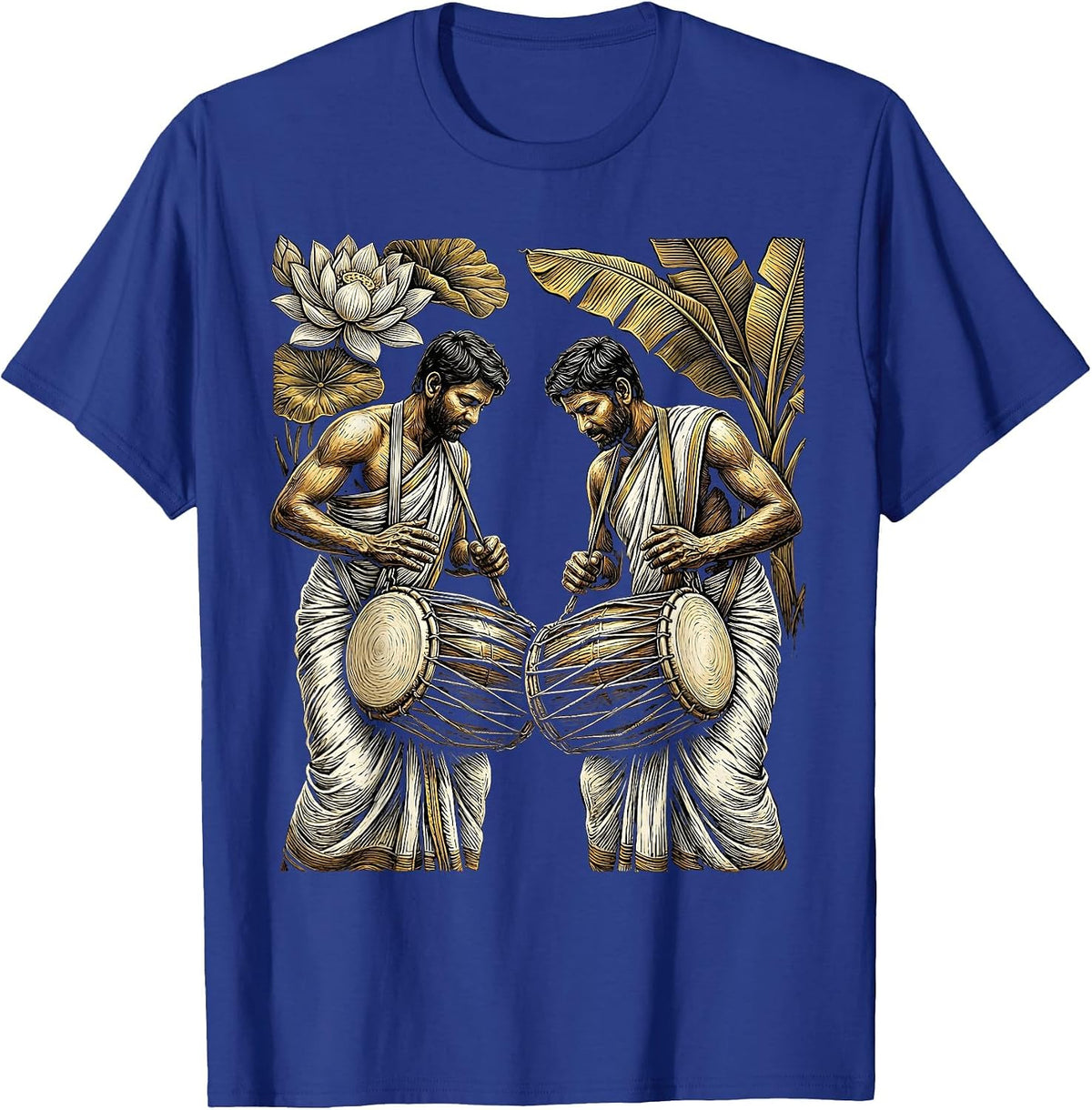 Onam Chenda Drummers Traditional Mundu Illustration T-Shirt - Royal Blue