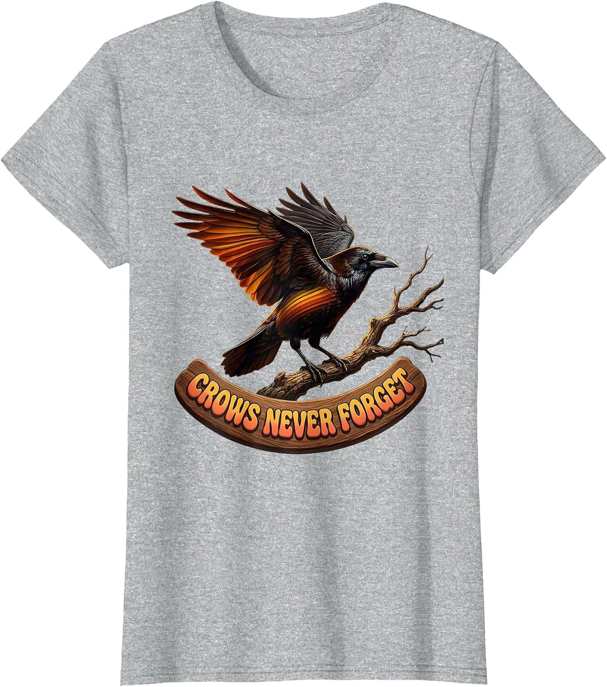 Crows Never Forget Intelligent Bird Design T-Shirt - Heather Grey