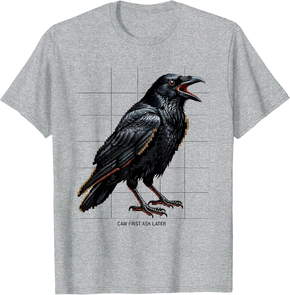 Men's Caw First Ask Later Bold Crow Graphic Design T-Shirt - Heather Grey