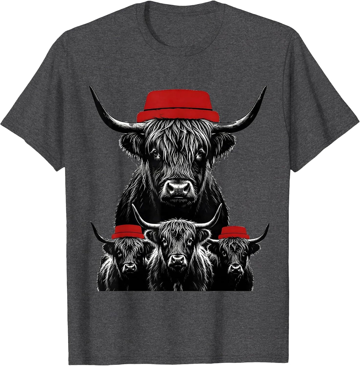 Highland Cow Family Christmas Farm Humor Silhouette T-Shirt - Dark Heather Grey