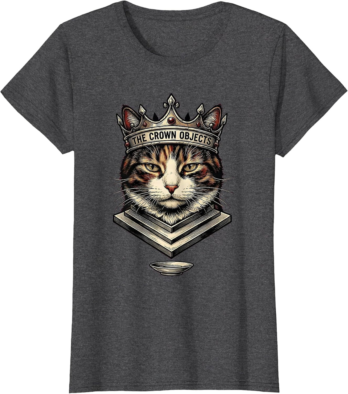 Women's The Crown Objects Tattoo Crowned Cat Meme Humor T-Shirt - Dark Heather Grey