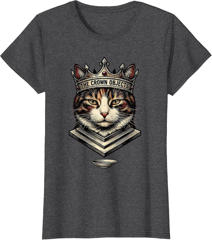 Women's The Crown Objects Tattoo Crowned Cat Meme Humor T-Shirt - Dark Heather Grey