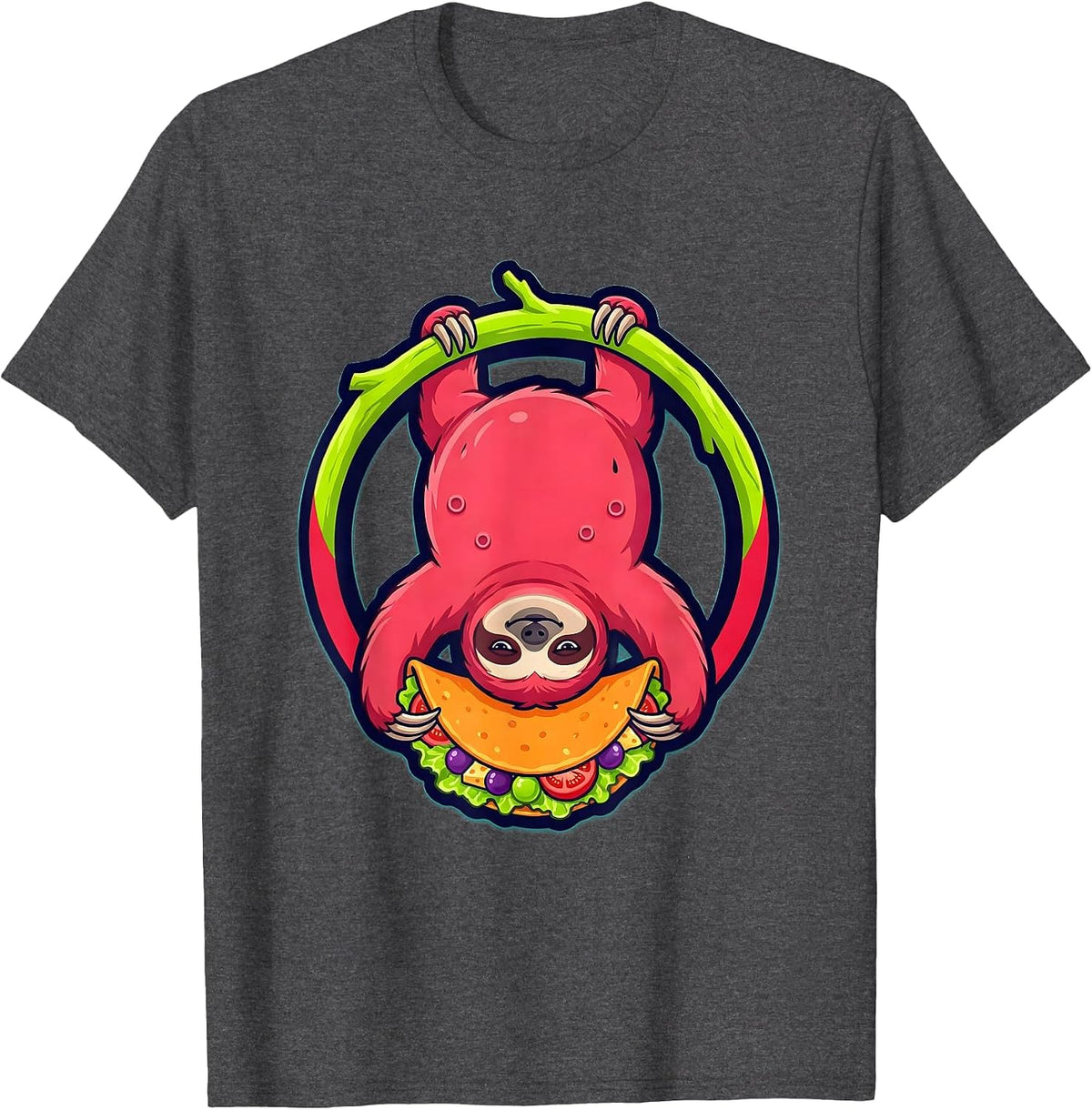 Men's Funny Upside Down Sloth Eating a Taco Graphic T-Shirt - Dark Heather Grey