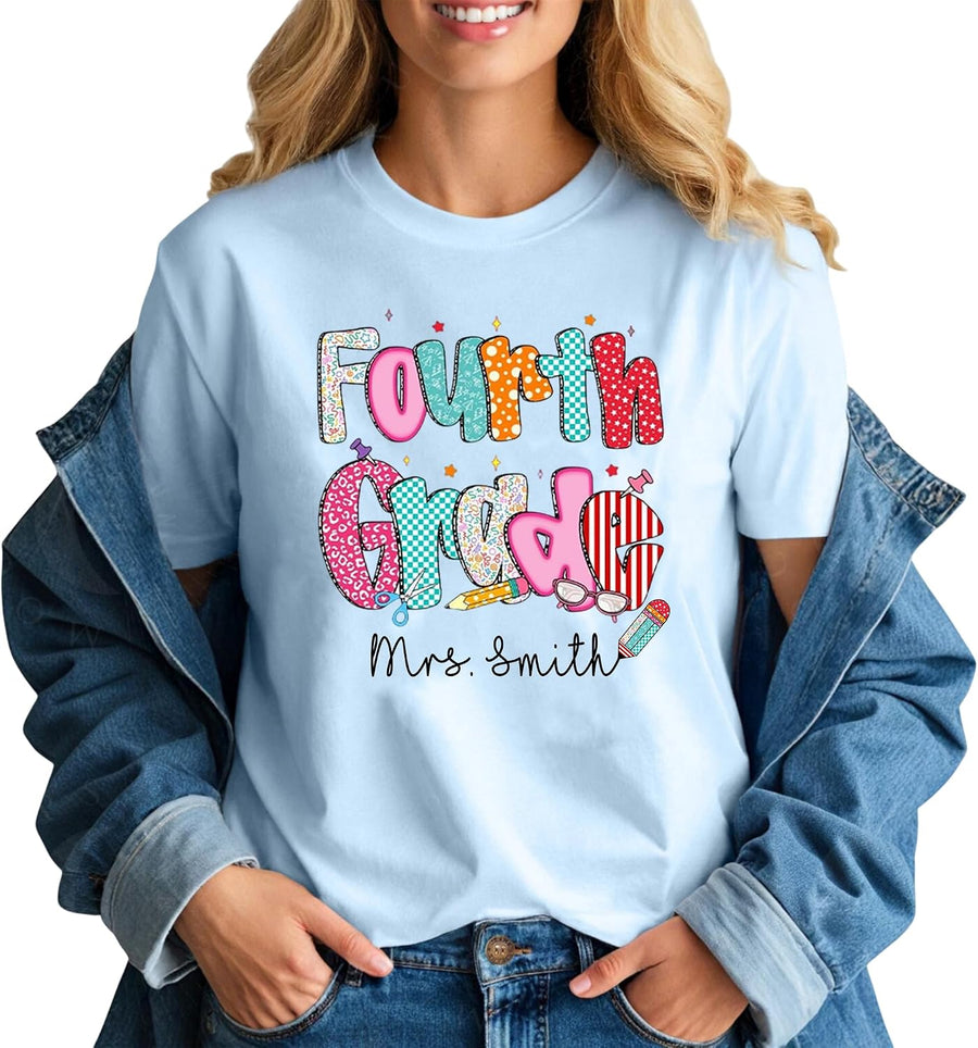 Presonalized Teacher Shirts, Cute First Day of School Tee for Pre-K, Kindergarten, First, Second, Third Grade Teachers -