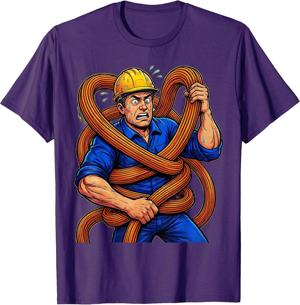 Electrician Tangled Extension Cord Funny Graphic T-Shirt - Purple