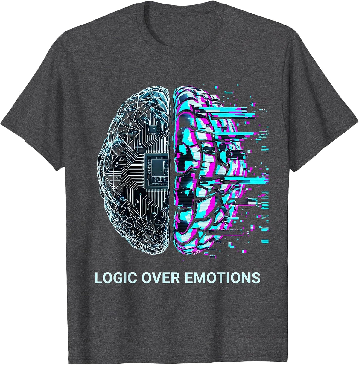 Logic Over Emotions Bold Mindset Design T-Shirt - Dark Heather Grey
